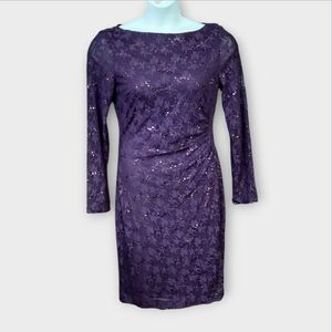 NWT Chaps Aubergine Sequin Long Sleeve Special Occasion Dress ~sz 10